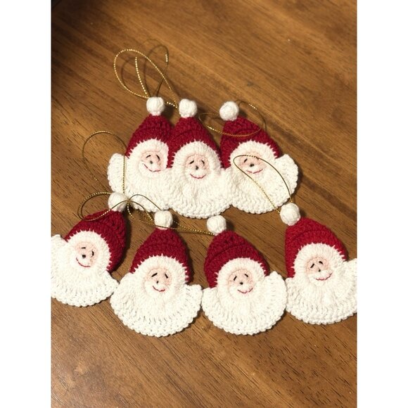 Vtg Crochet Santa Decor Christmas Ornaments  Gift Tag Handmade Set of 7 - Picture 2 of 4